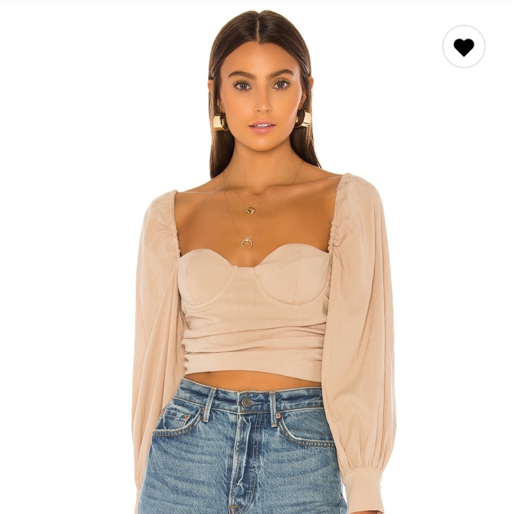 MAJORELLE Puff Sleeve Top in Taupe